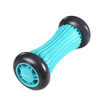 DrFit Roller rehabilitacyjny do stóp z wypustkami sensorycznymi turkusowy 17cm (szare koła)